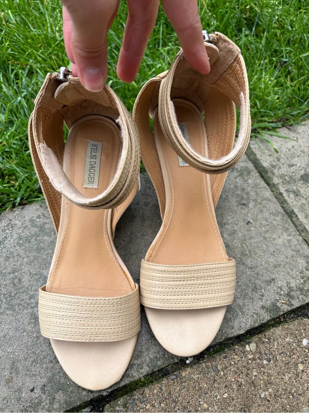 Neutral Beige Ankle-Cuff Wedge Sandals